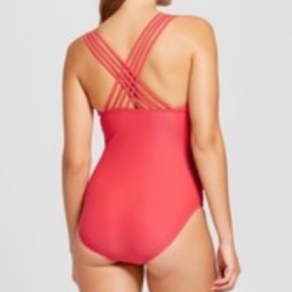Merona Shirred Front One Piece Swimsuit Coral - Picture 4 of 6